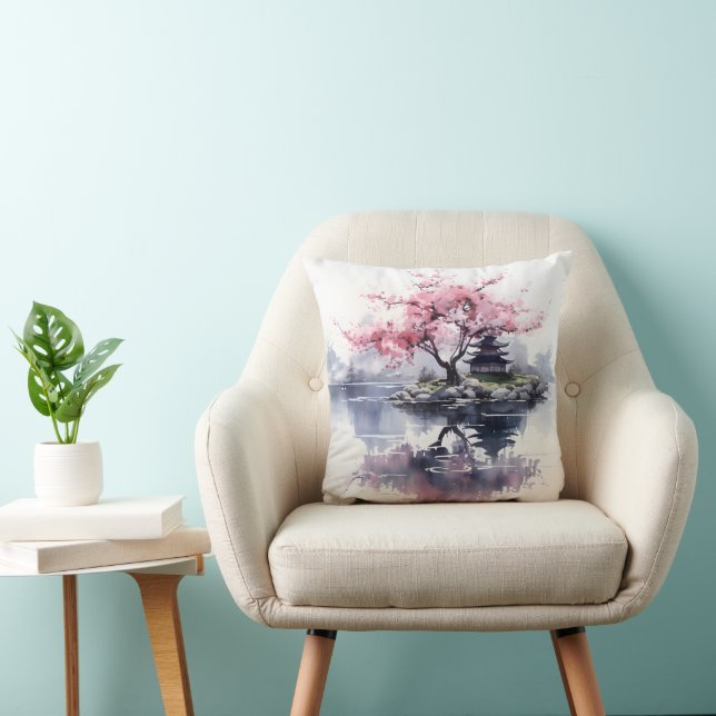 Sakura Blooming over Lake Cushion (Chair)