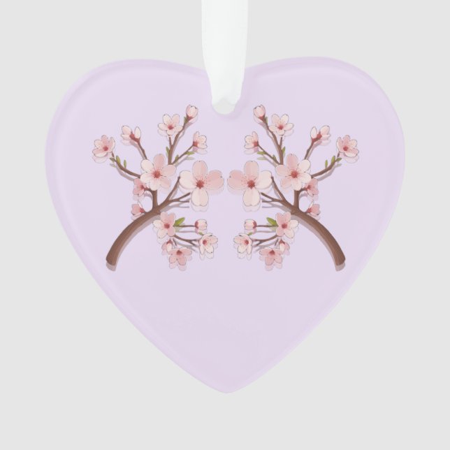 Sakura Blossom Branch Heart Acrylic Ornament (Front)