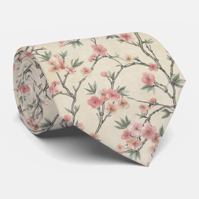 Sakura Blossom Branch Pattern Tie (Rolled)