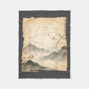 Sakura Blossom Branches Japanese Ink Painting Art Fleece Blanket