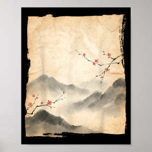Sakura Blossom Branches Japanese Ink Painting Art Poster