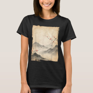 Sakura Blossom Branches Japanese Ink Painting Art T-Shirt