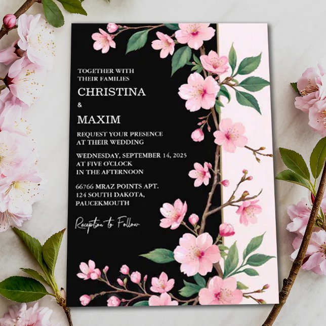 Sakura Blossom Japanese Garden Dark Wedding Invitation (Creator Uploaded)