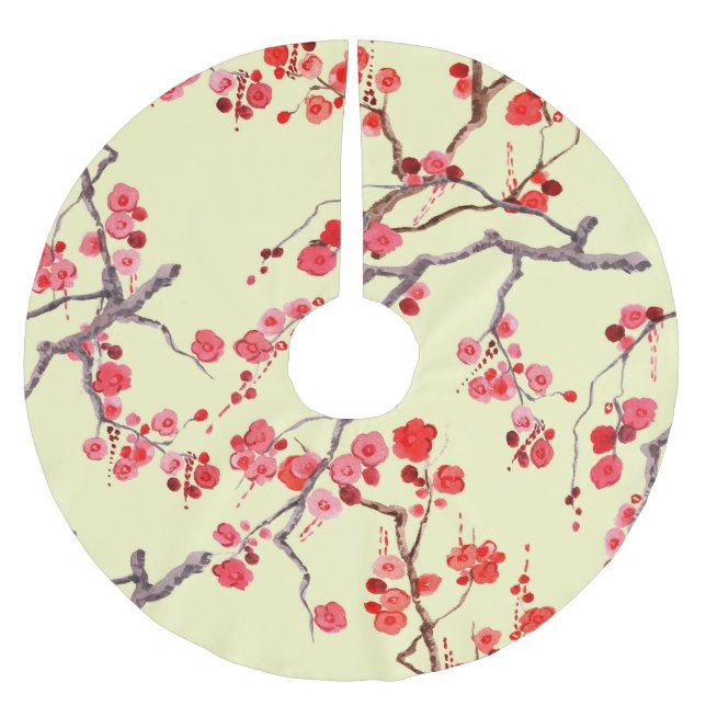 Sakura Blossom Watercolor Seamless Pattern Brushed Polyester Tree Skirt (Front)
