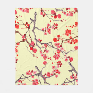 Sakura Blossom Watercolor Seamless Pattern Fleece Blanket