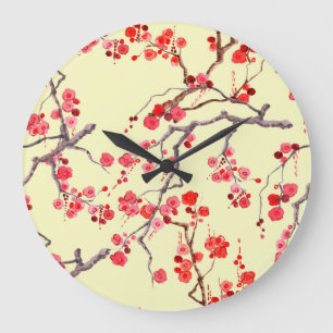Sakura Blossom Watercolor Seamless Pattern Large Clock