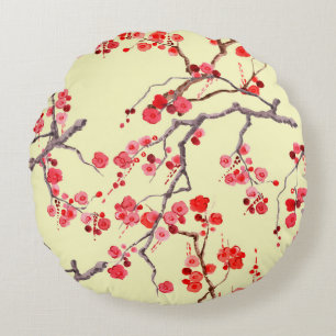 Sakura Blossom Watercolor Seamless Pattern Round Cushion