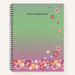 Sakura Blossoms Pink Green Custom Student Hiragana Notebook