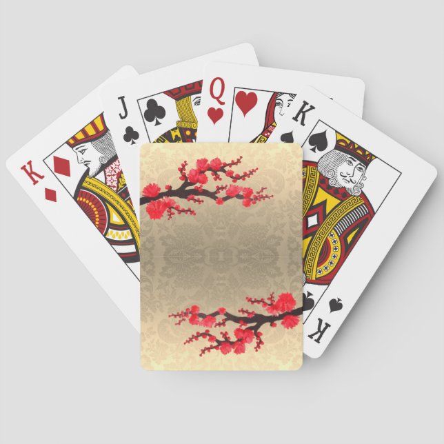 Sakura Blossoms Satin Damask Playing Cards (Back)
