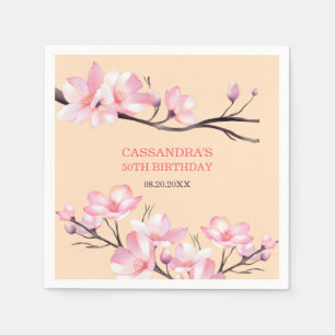 Sakura Blush Pink Cherry Blossom Peach Birthday Napkin