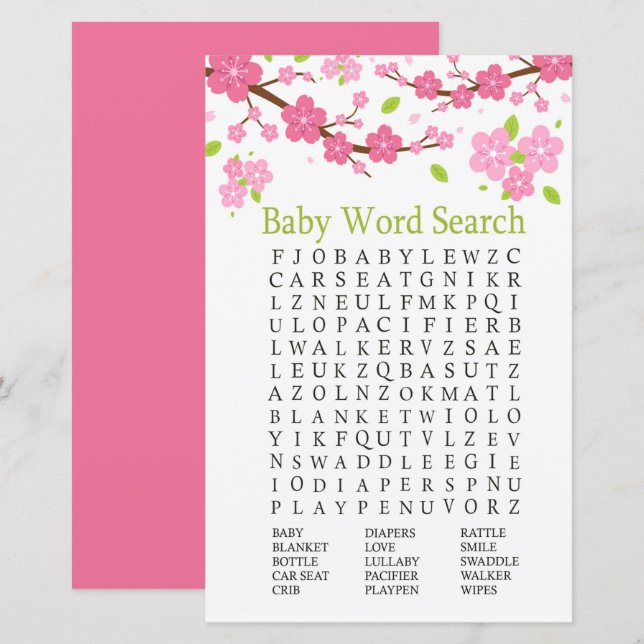 Sakura branch Baby Shower Word Search Game (Front/Back)