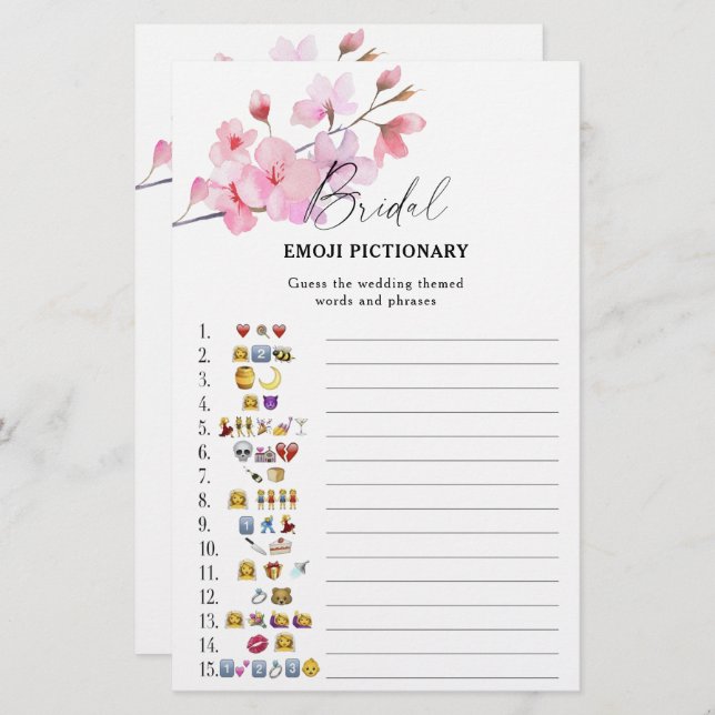 Sakura - bridal shower emoji pictionary game (Front/Back)