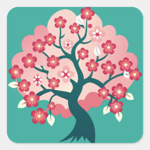Sakura Cascade Square Sticker