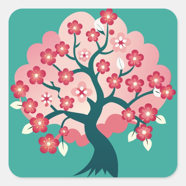 Sakura Cascade Square Sticker (Front)