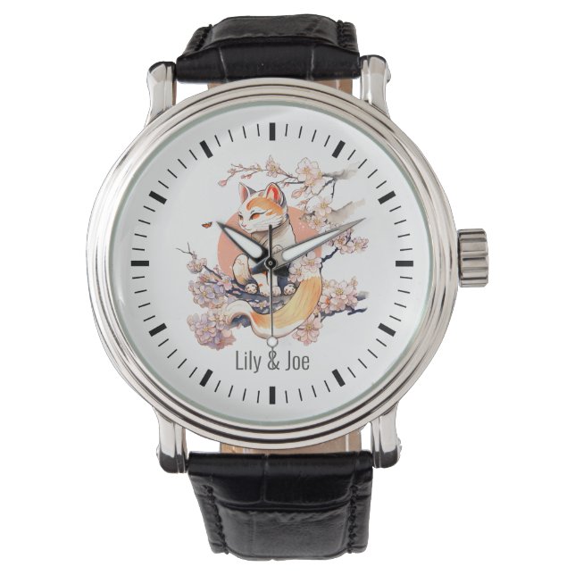 Sakura cat | Japanesee Anime Style Customisable Watch (Front)