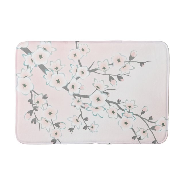Sakura Cherry Blossom Blush Mint Bath Mat (Front)