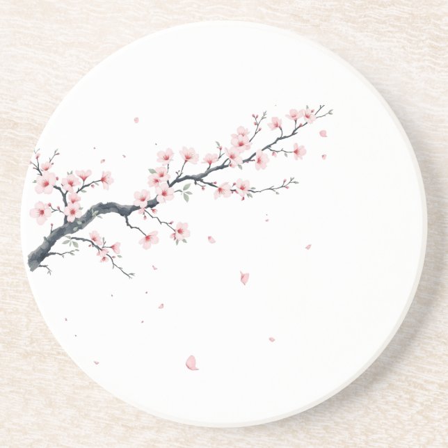 Sakura Cherry Blossom Branch Sandstone Coaster (Front)
