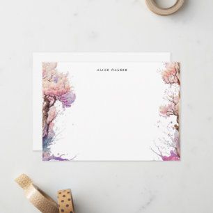 Sakura Cherry Blossom Elegant Monogram Stationery Card