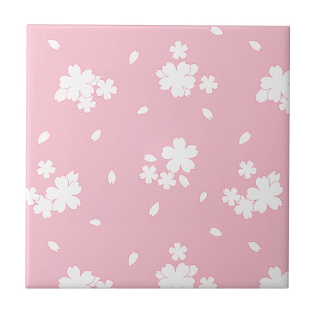Sakura Cherry Blossom Flower Pattern Ceramic Tile (Front)
