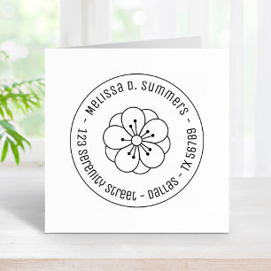 Sakura Cherry Blossom Flower Round Address 3 Rubber Stamp