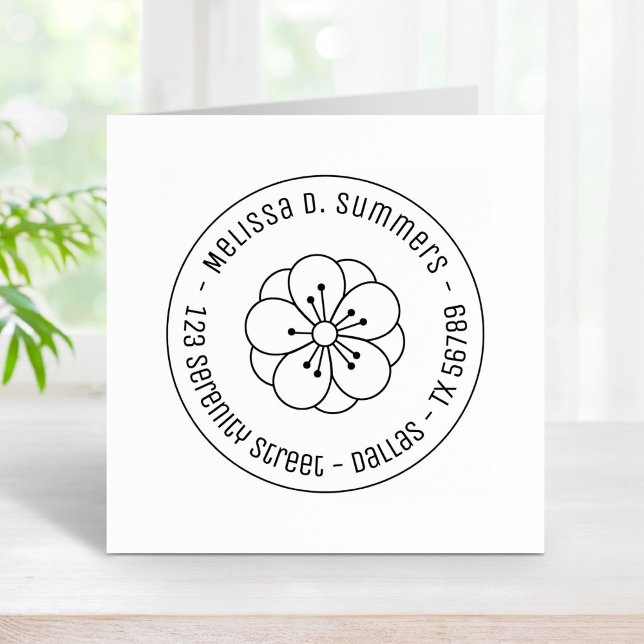 Sakura Cherry Blossom Flower Round Address 3 Rubber Stamp (Creator Uploaded)