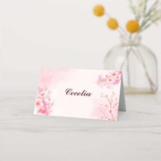 Sakura Cherry Blossom Folded Place Card (Front)
