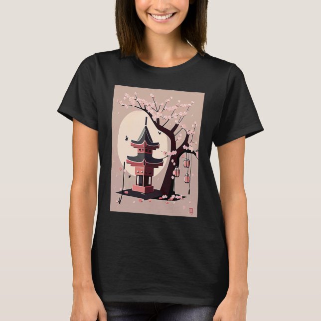 Sakura Cherry Blossom Garden Shrine Lanterns on tr T-Shirt (Front)