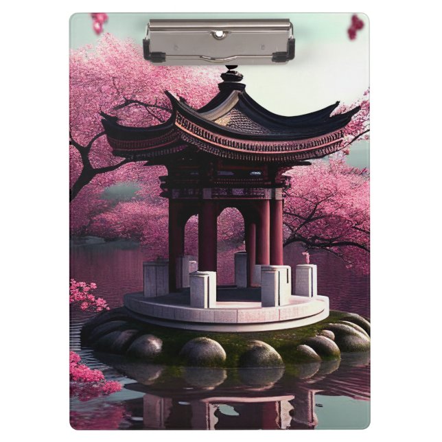 Sakura Cherry Blossom Garden Shrine Pond Japanese Clipboard (Front)
