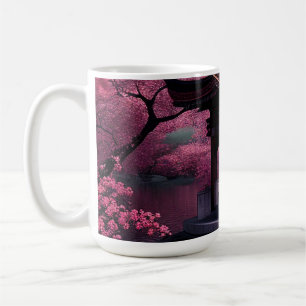 Sakura Cherry Blossom Garden Shrine Pond Japanese Coffee Mug
