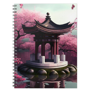 Sakura Cherry Blossom Garden Shrine Pond Japanese Notebook