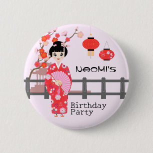 Sakura Cherry Blossom Japanese Girl Birthday Party 6 Cm Round Badge