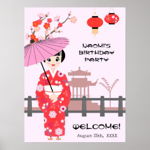 Sakura Cherry Blossom Japanese Girl Birthday Party Poster