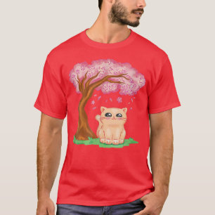 Sakura Cherry Blossom Kitty Cat Kitten Japanese Ka T-Shirt