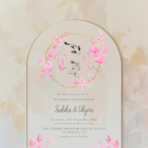 Sakura Cherry Blossom Koi Fish Japan Wedding Arch Acrylic Invitations