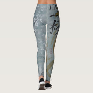 sakura cherry blossom moon sun japan grey painting leggings