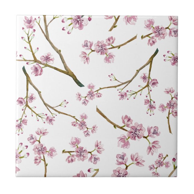 Sakura Cherry Blossom Pattern Ceramic Tile (Front)