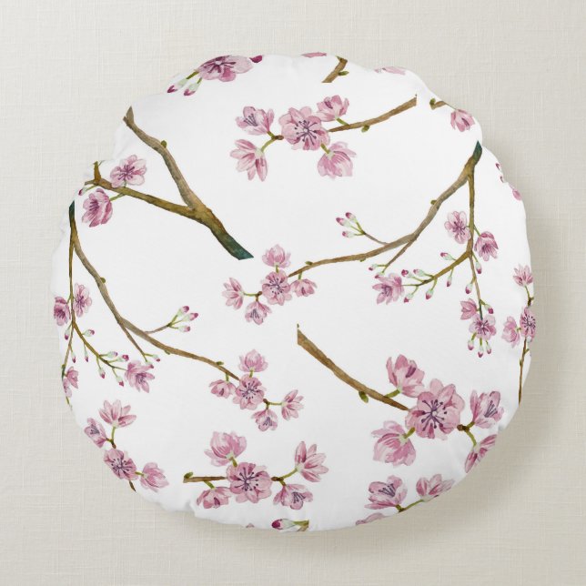 Sakura Cherry Blossom Pattern Round Cushion (Front)