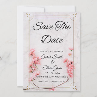 Sakura Cherry Blossom Pink Flor Save The Date Card
