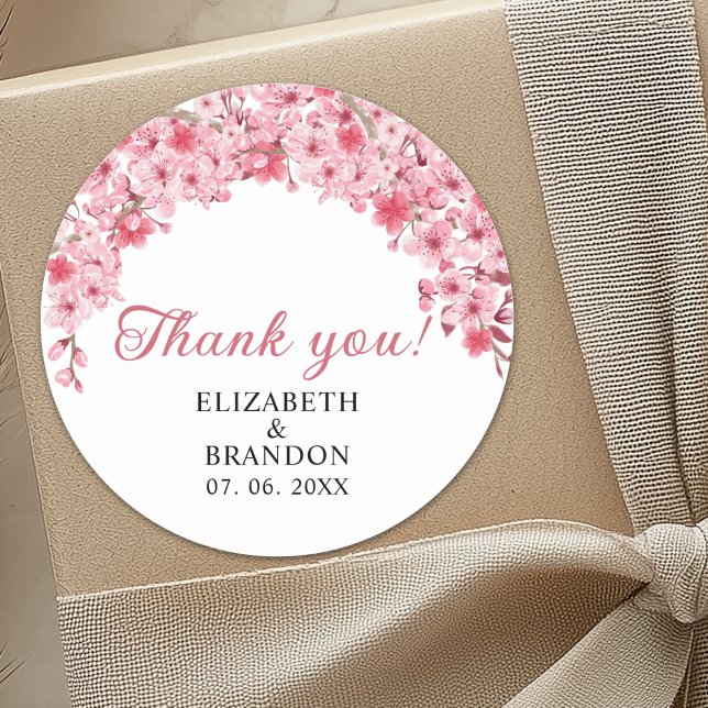 Sakura – Cherry Blossom Theme Wedding Classic Round Sticker (Creator Uploaded)