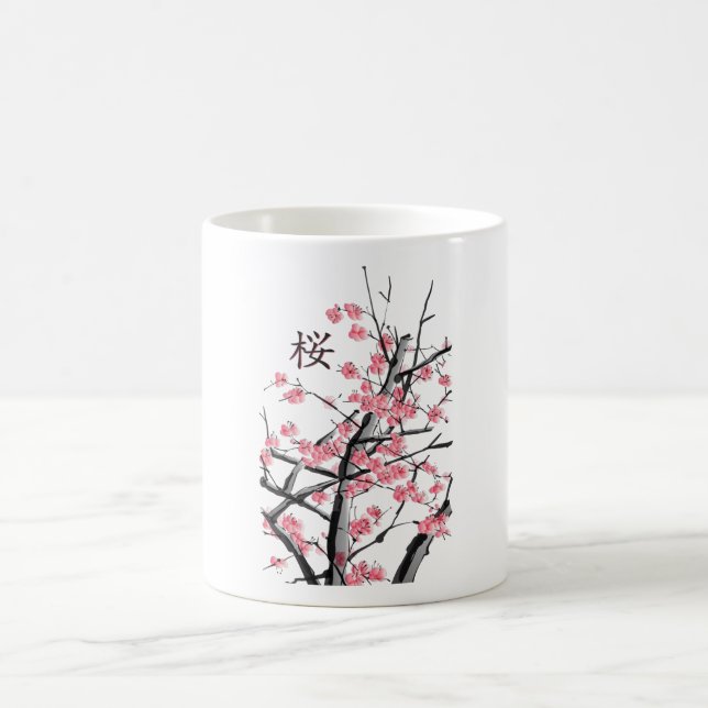 Sakura Cherry Blossom Tree Japanese Kanji Artwork Coffee Mug (Center)
