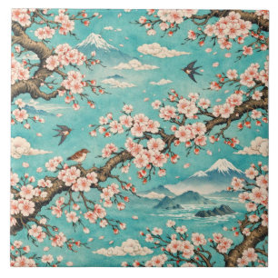 Sakura Cherry Blossom Ukiyo-e Ceramic Tile