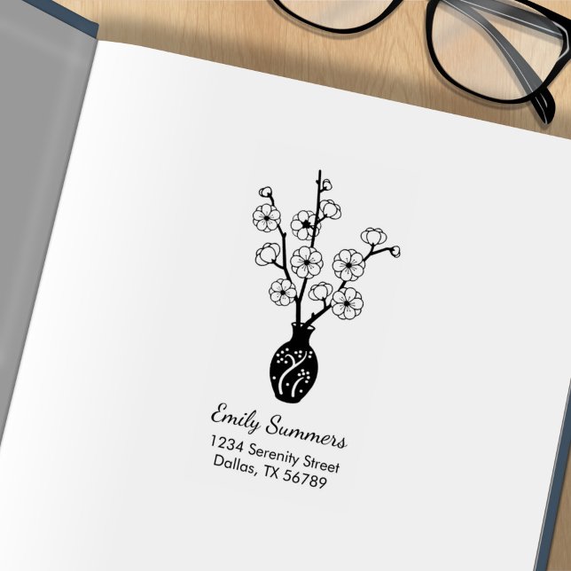 Sakura Cherry Blossom Vase Address Rubber Stamp (Creator Uploaded)