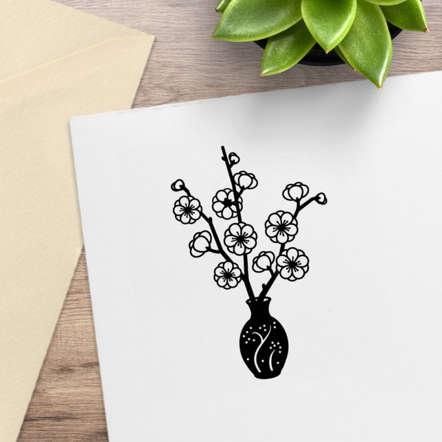 Sakura Cherry Blossom Vase Rubber Stamp (Creator Uploaded)