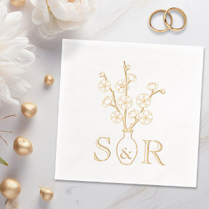 Sakura Cherry Blossom Vase Wedding Monogram Foil Napkins