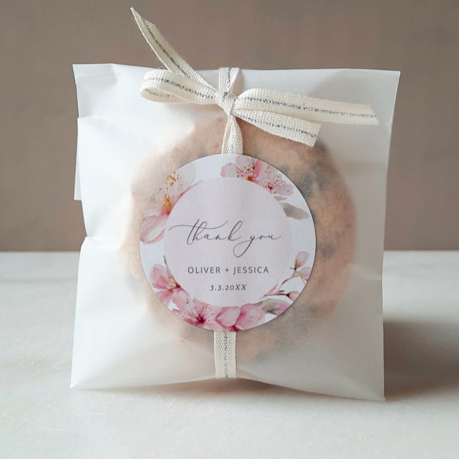 Sakura cherry blossom wedding classic round sticker (Creator Uploaded)