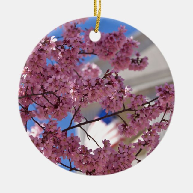 Sakura Cherry Blossoms Americana Ceramic Ornament (Front)