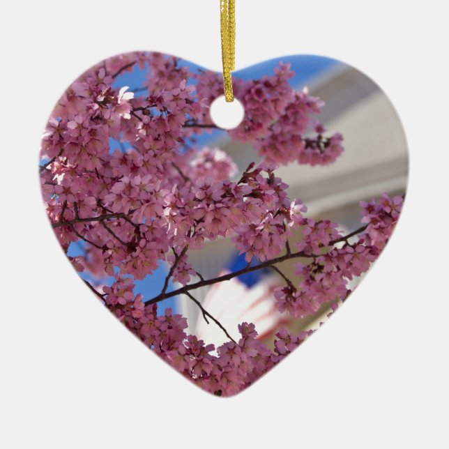 Sakura Cherry Blossoms Americana Ceramic Tree Decoration (Front)