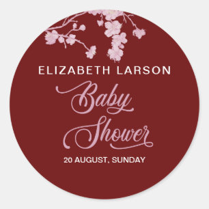 Sakura Cherry Blossoms Baby Shower Burgundy Classic Round Sticker