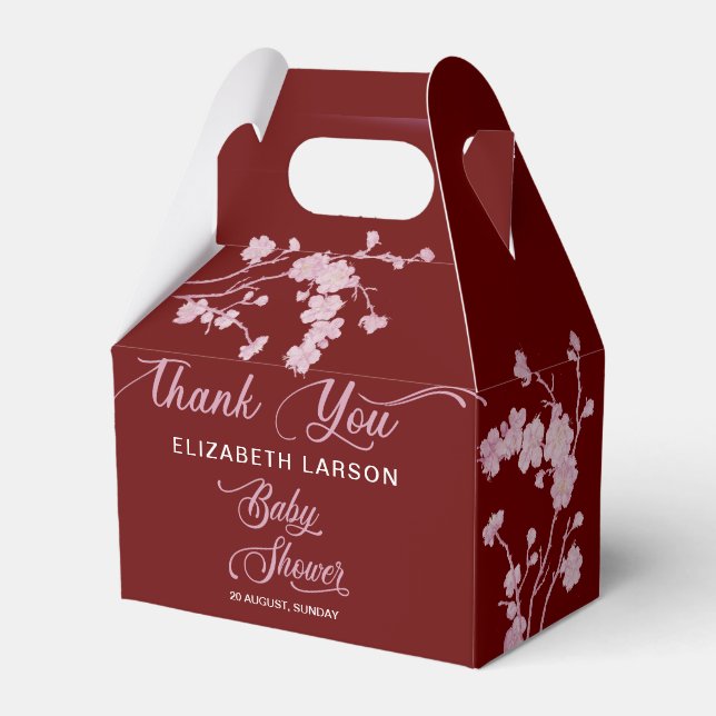 Sakura Cherry Blossoms Baby Shower Burgundy Favour Box (Front Side)
