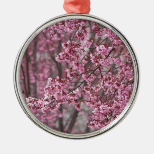 Sakura Cherry Blossoms Flowing Pink Metal Ornament